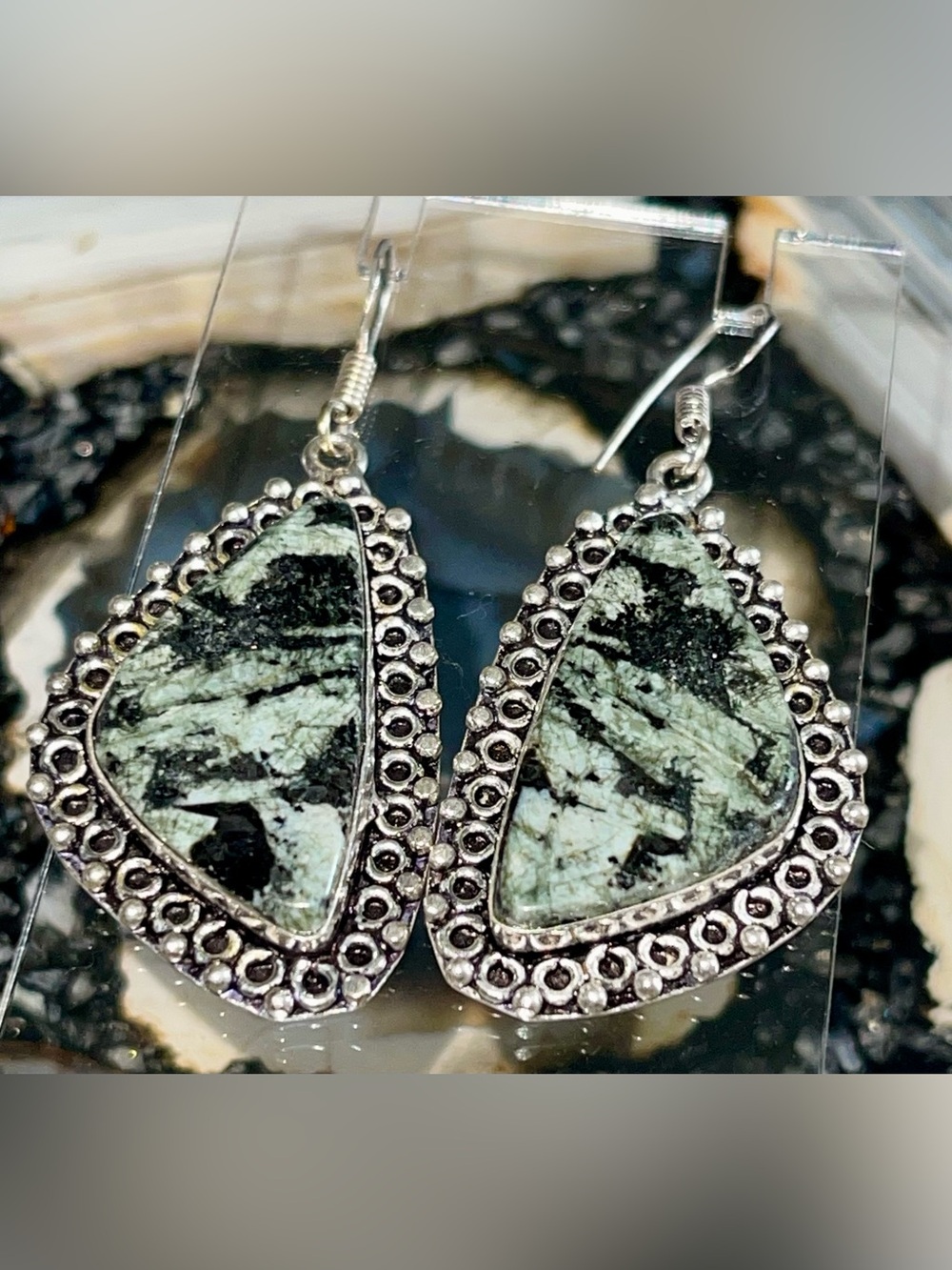 Snowflake Obsidian Earrings 2 1/4”